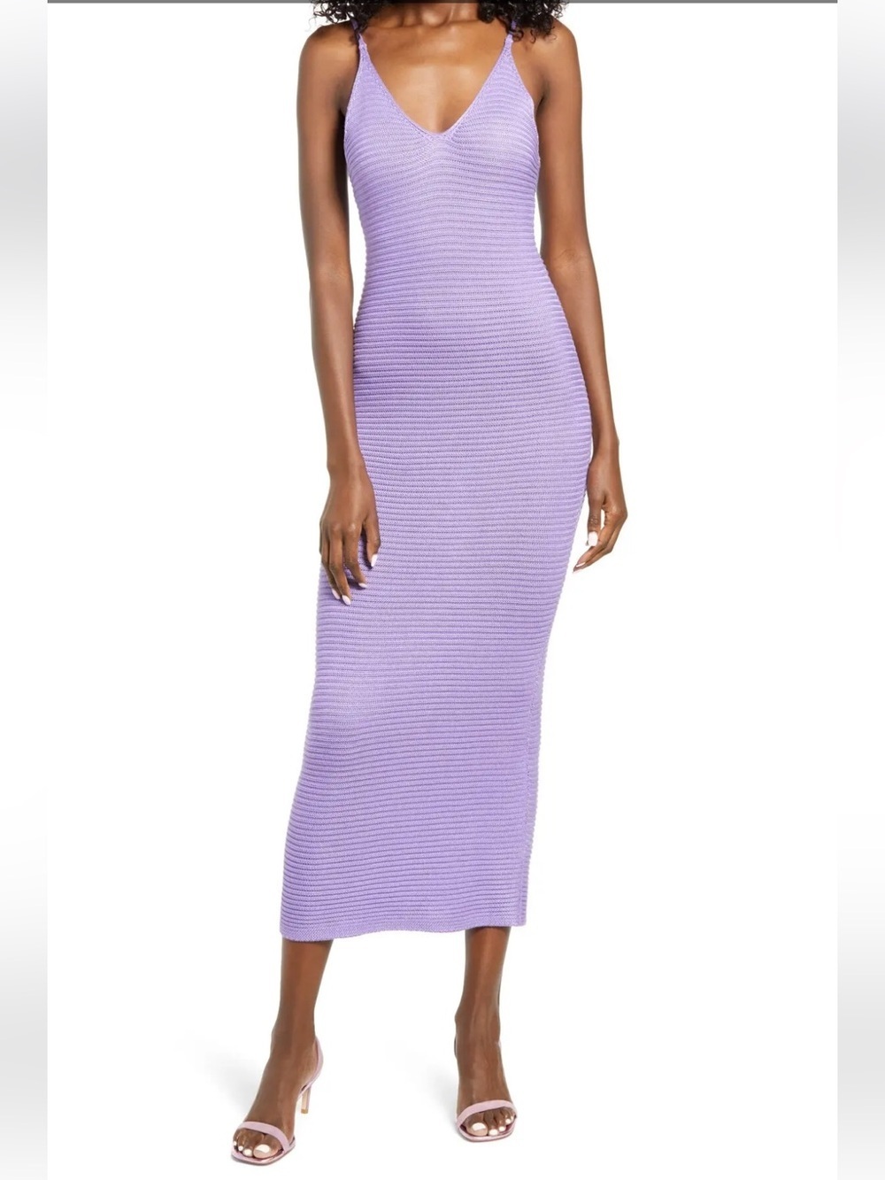 AFRM Purple Ribbed Knit Midi Dress Spaghetti Strap Bodycon vibrant autumn dress